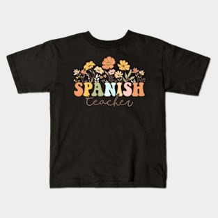 Groovy Spanish Teacher Espaol Retro 100Th Day Of School Kids T-Shirt